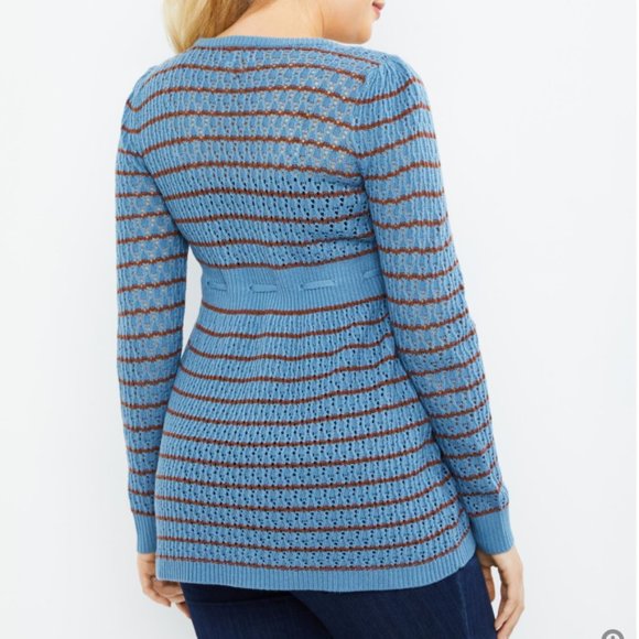 Motherhood Maternity Striped Pointelle Maternity Sweater Provincial Blue… - Picture 2 of 8
